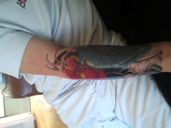 progress on jap sleeve, koi and piony flower tattoo
