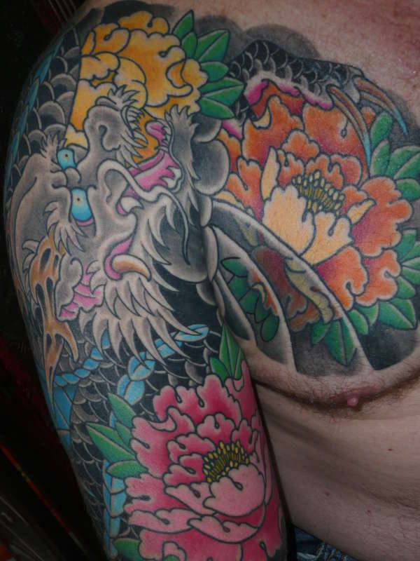 Dragon and Peonies 2 tattoo