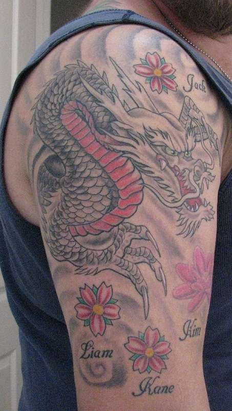 Dragon with Kids Names tattoo
