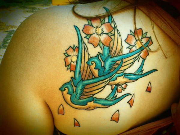 Swallows & Cherry Blossoms tattoo