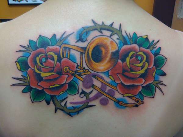 Trombone & Roses tattoo