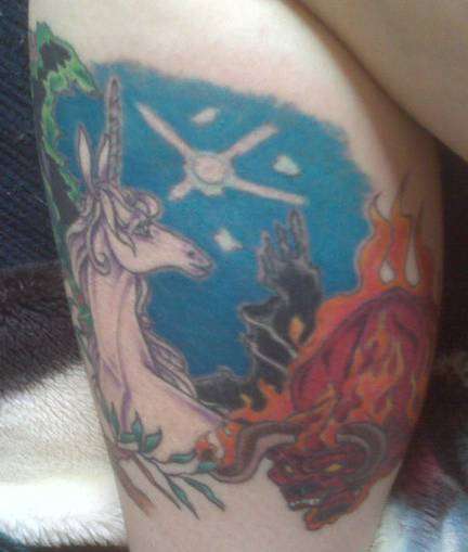 Unicorn & the Red Bull tattoo