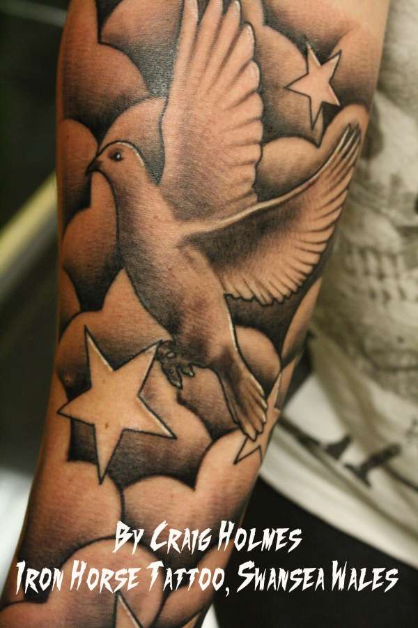Dove religious sleeve by Craig Holmes tattoo
