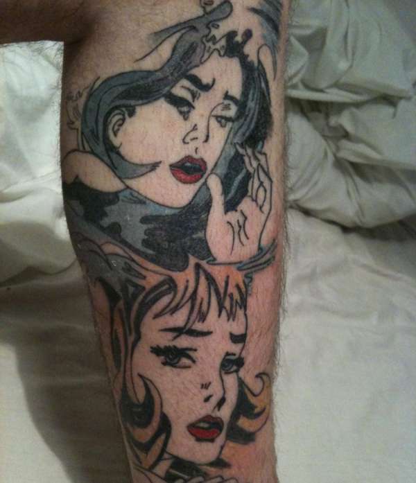 Pop art tattoo on leg tattoo