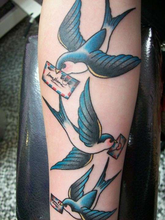 Swallows with air mail envelopes tattoo
