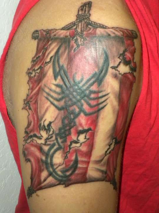 Viking Sail with Tribal Scorpion tattoo