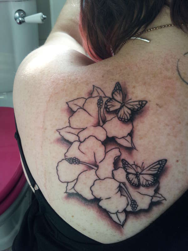 Flowers and butterflies - work in progress tattoo