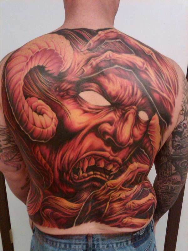 Lucifer back piece tattoo