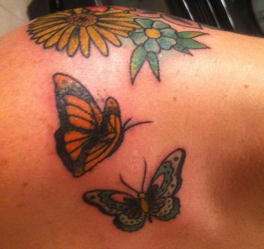 Front Shoulder - Flowers/butterflies tattoo