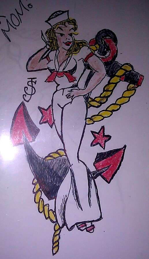 Sailor Jerry Navy Girl w Anchor Trick's Tattoo trickstattoo tattoo