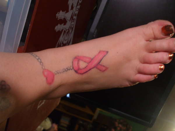 breast cancer ribbon anklet tattoo