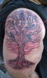 creepy tree and ravens tattoo