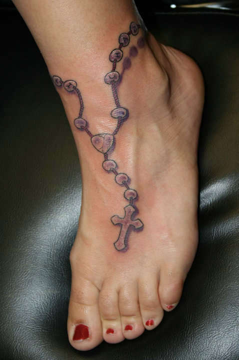 foot rosary tattoo