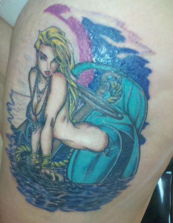 mermaid thigh tattoo