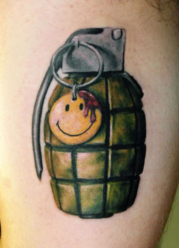 Battle field smiley face grenade tattoo