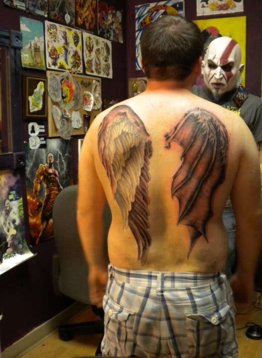 Angel and Demon Wing Back Tattoo