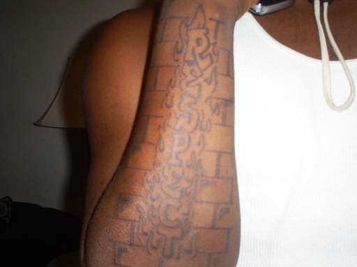 Bricks Flames Respect sleeve arm 1 tattoo