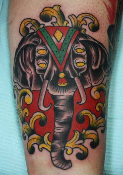 Elephant tattoo, american traditional tattoo