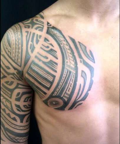 Poly Chest & Arm tattoo