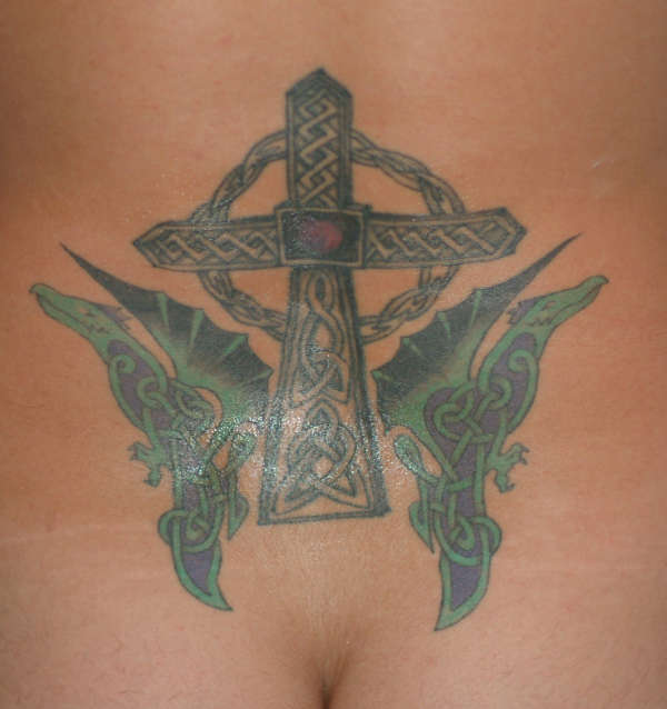 Celtic Cross with Griffins tattoo
