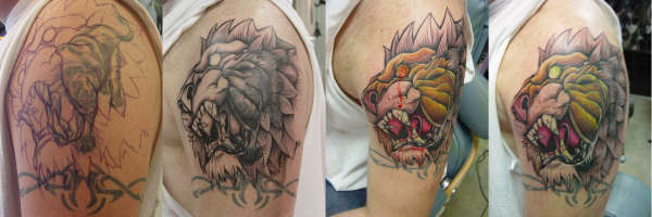 lion cover up tattoo