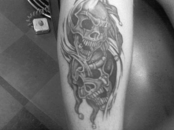 laugh now cry later skulls tattoo