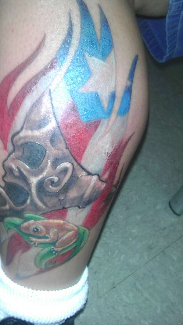 Puerto Rican Flag n Taino Cemi tattoo