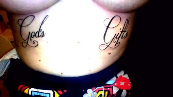 Breast boob tattoo ” God's Gifts” by trickstattoo tattoo