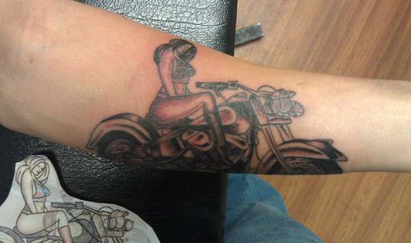 Motor cycle and pinup girl tattoo