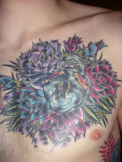 lock & roses cover up tattoo