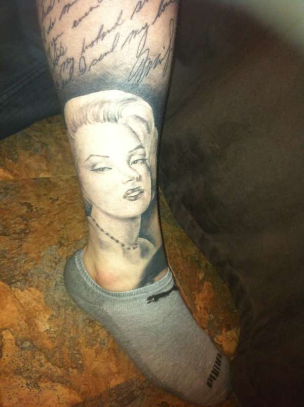 marilyn with a letter written to jfk tattoo