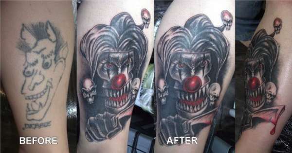 Evil clown cover up tattoo tattoo