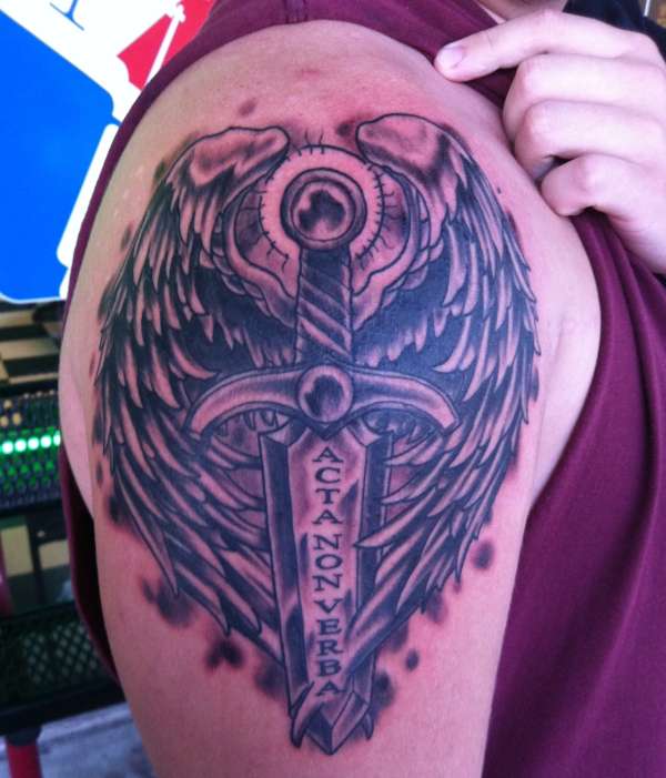 Angel Wings & Sword tattoo