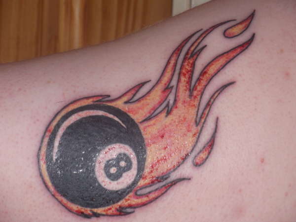 Flaming 8 ball tattoo