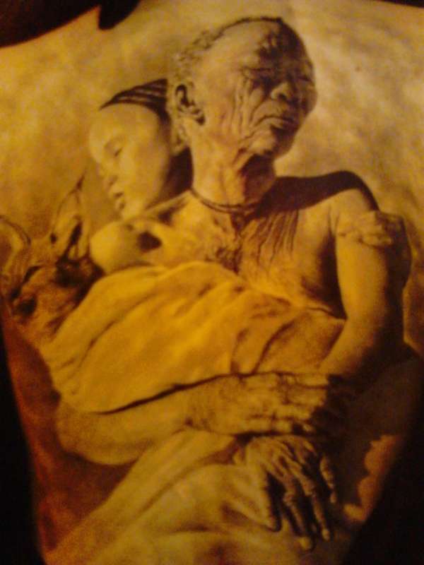 Old woman young child tattoo