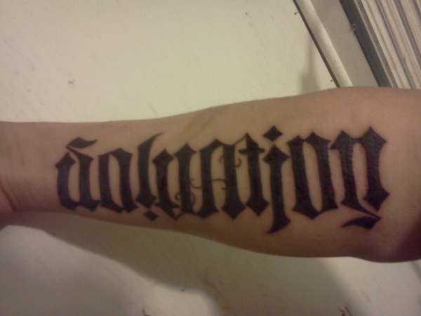 (ambigram) salvation one way damnation the other way tattoo
