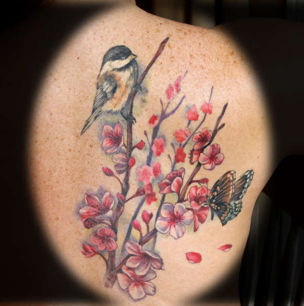 Cherry Blossom and bird tattoo
