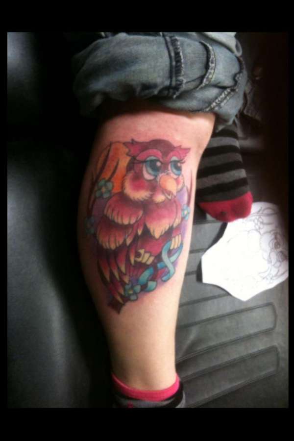 Owl tattoo, right calf tattoo