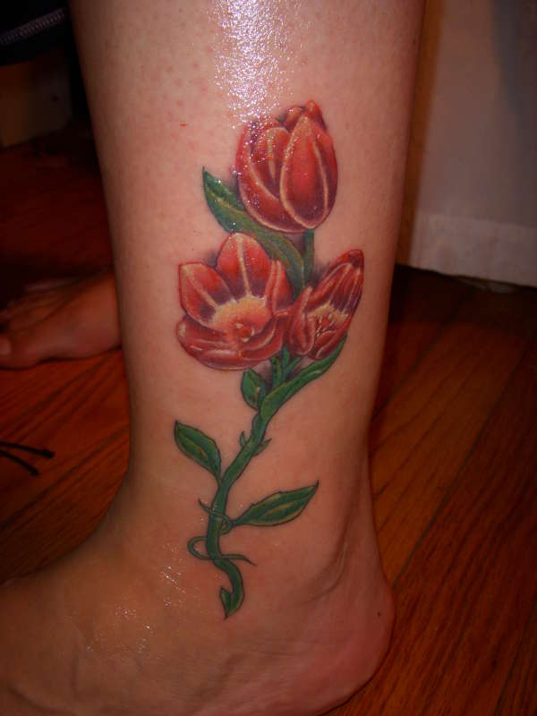 left ankle tulips tattoo