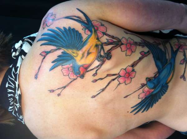 Cherry Blossom and Swallows tattoo