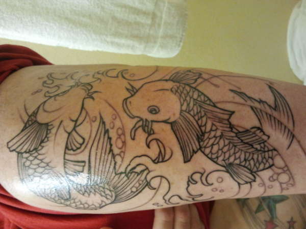 Koi fish, outline tattoo