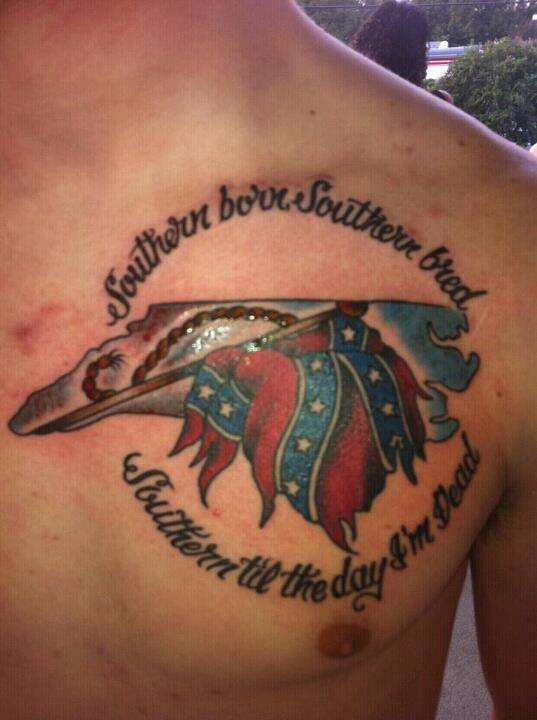State of NC and Confederate flag tattoo