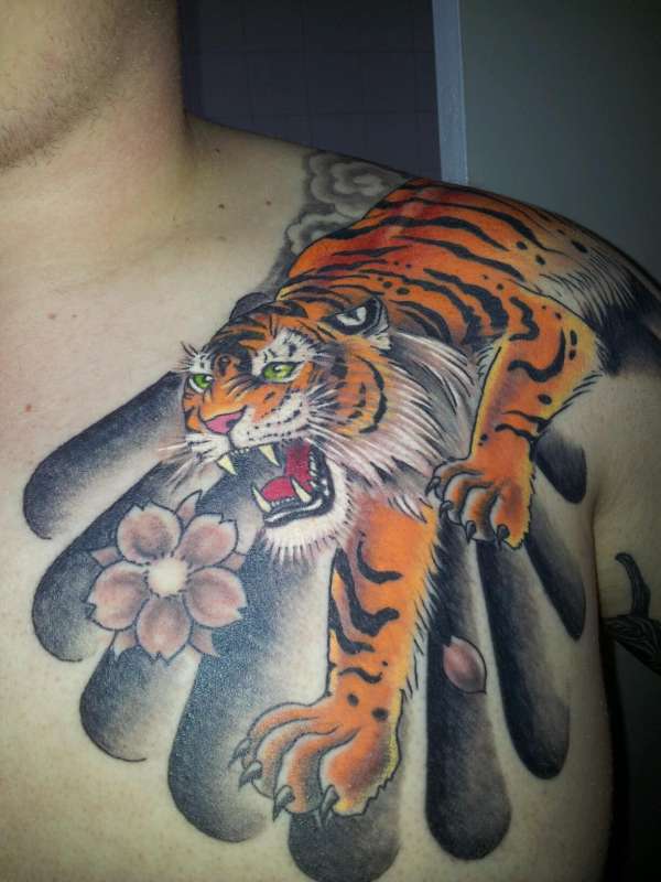 Tiger Chest half sleeve tattoo