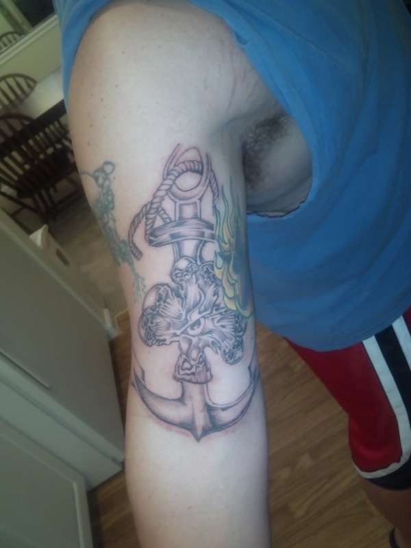 Anchor with Skull Clover tattoo