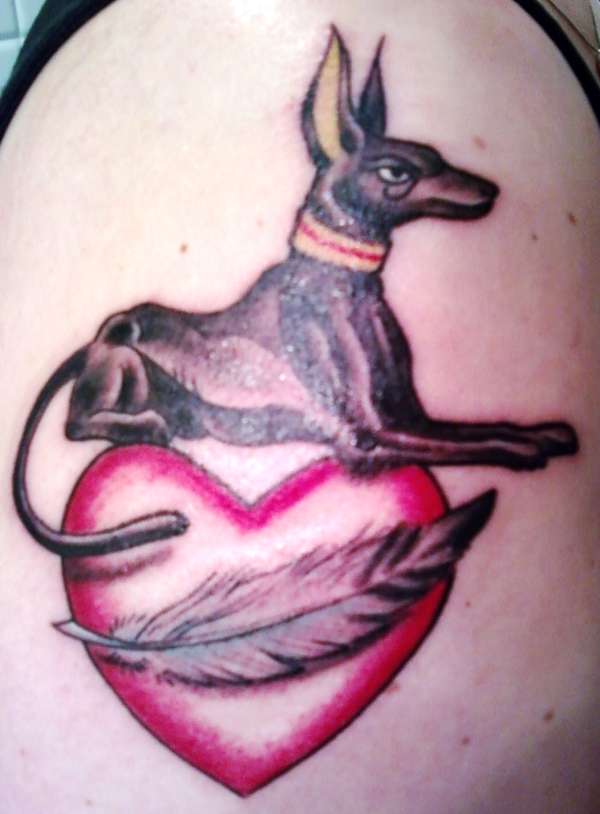 Anubis, Heart & Feather tattoo.