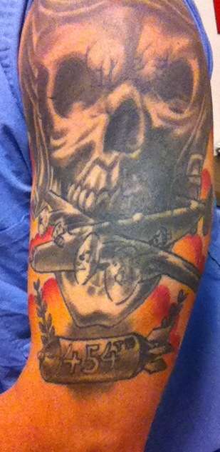 Bomber and Skull tattoo