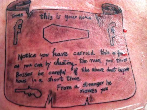 Molly Maguire Coffin Notice tattoo