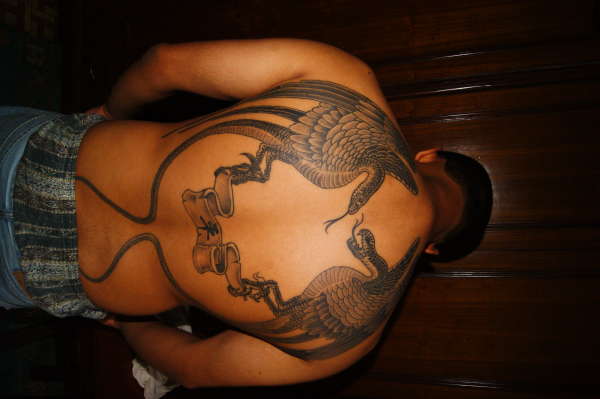Serpent & Hawk tattoo