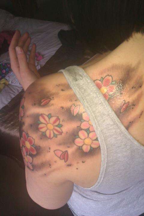 Cherry blossom cover up tattoo