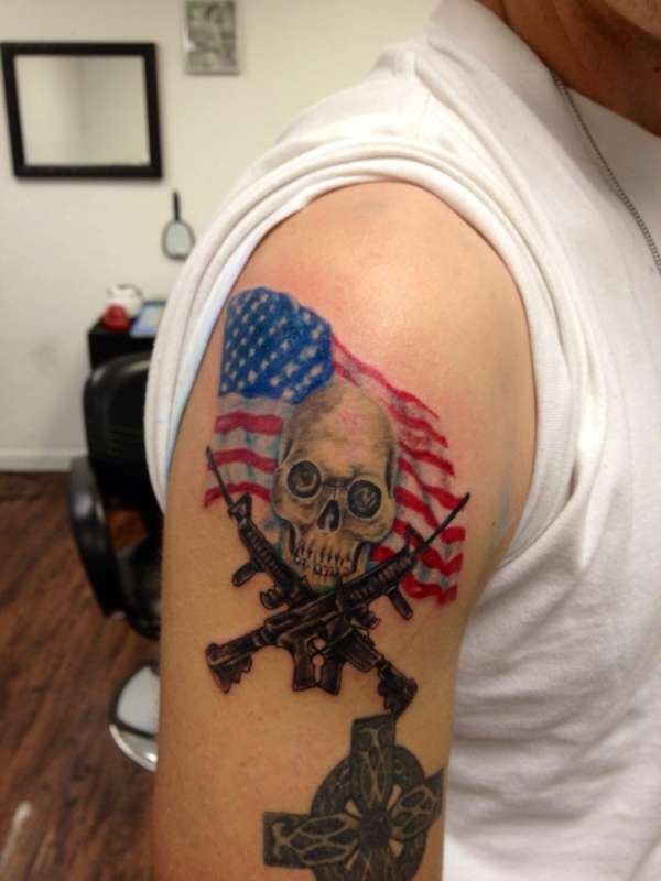 flag and skull tattoo